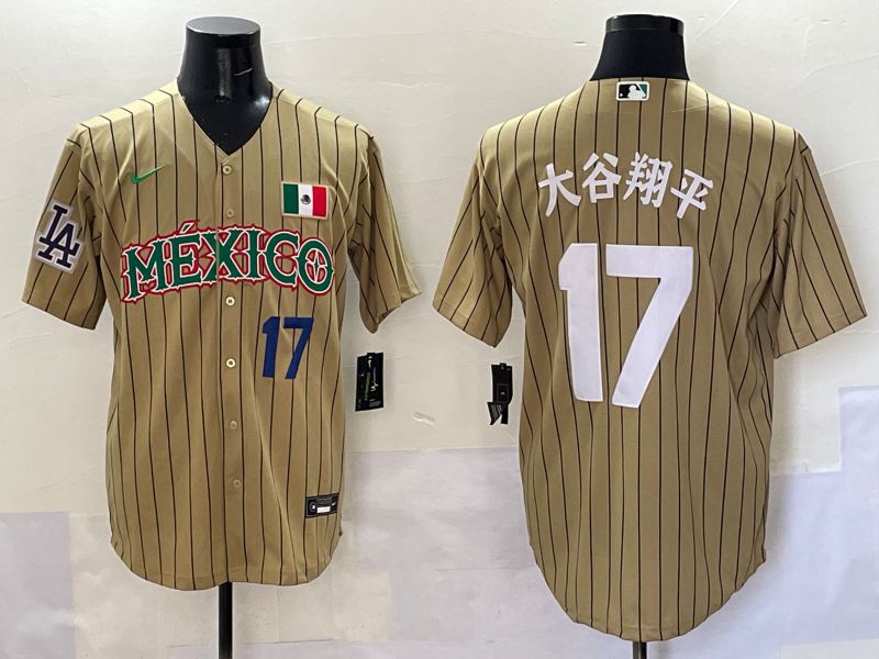 Men Los Angeles Dodgers #17 Ohtani Brown Stripe Mexico Joint Name 2025 Nike MLB Jersey style 37->houston astros->MLB Jersey